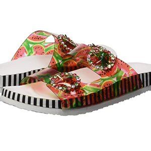 Betsey Johnson MistyRed Floral Buckle Slides 7 NEW